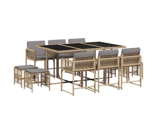 Set comedor de jardín 11 pzas con cojines ratán sintético beige