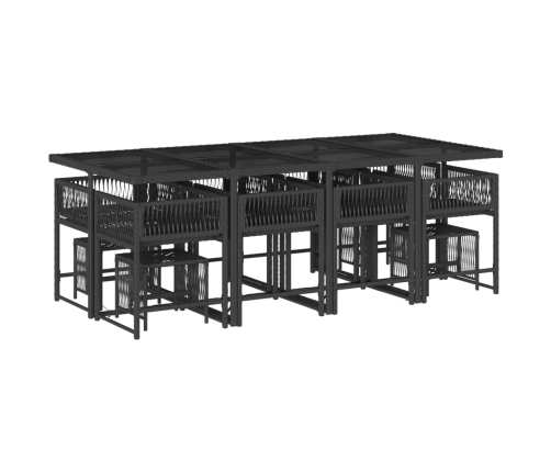 Set comedor de jardín con cojines 13 pzas ratán sintético negro