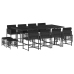 Set comedor de jardín con cojines 13 pzas ratán sintético negro