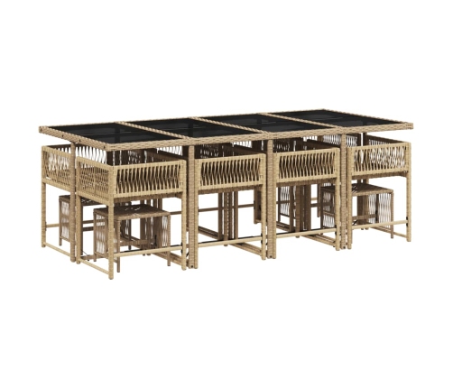Set comedor de jardín con cojines 13 pzas ratán sintético beige