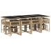 Set comedor de jardín con cojines 13 pzas ratán sintético beige