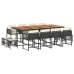 Set comedor de jardín con cojines 13 pzas ratán sintético negro