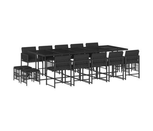 Set comedor de jardín con cojines 15 pzas ratán sintético negro