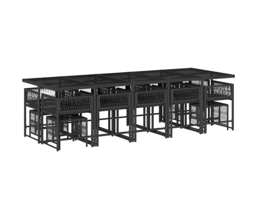 Set comedor de jardín con cojines 15 pzas ratán sintético negro