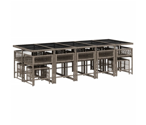 Set comedor de jardín con cojines 15 pzas ratán sintético gris