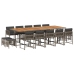 Set comedor de jardín con cojines 15 pzas ratán sintético gris