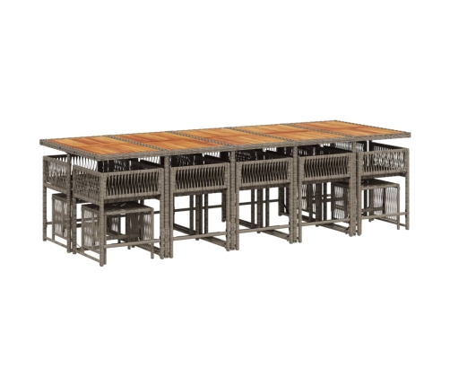 Set comedor de jardín con cojines 15 pzas ratán sintético gris