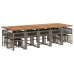 Set comedor de jardín con cojines 15 pzas ratán sintético gris