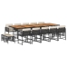 Set comedor de jardín con cojines 15 pzas ratán sintético negro