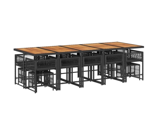 Set comedor de jardín con cojines 15 pzas ratán sintético negro
