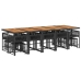 Set comedor de jardín con cojines 15 pzas ratán sintético negro