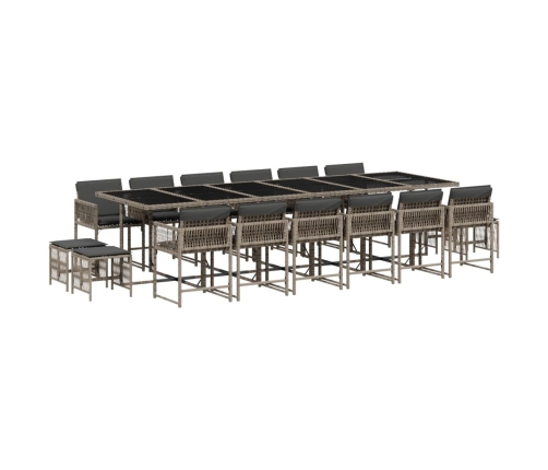 Set comedor de jardín 17 pzas y cojines ratán sintético gris