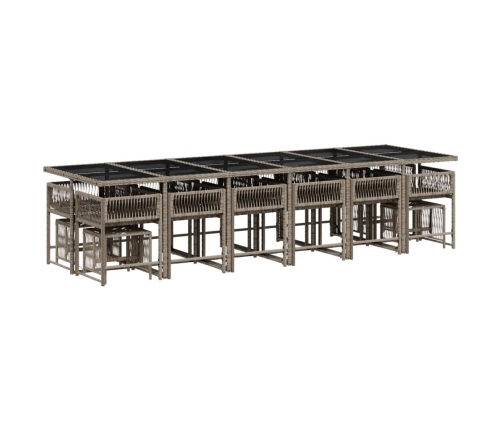 Set comedor de jardín 17 pzas y cojines ratán sintético gris