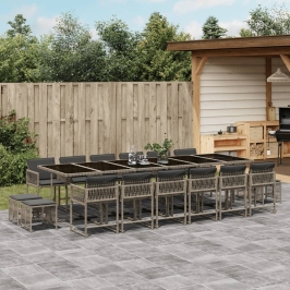 Set comedor de jardín 17 pzas y cojines ratán sintético gris