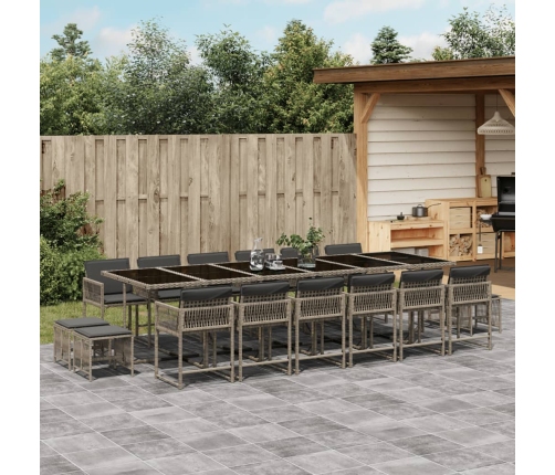 Set comedor de jardín 17 pzas y cojines ratán sintético gris