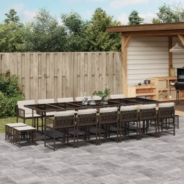 Set de muebles jardín 17 pzas y cojines ratán sintético marrón