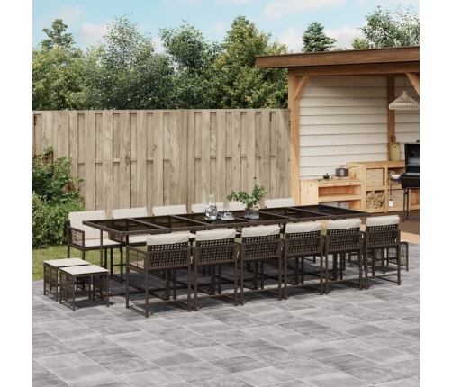 Set de muebles jardín 17 pzas y cojines ratán sintético marrón