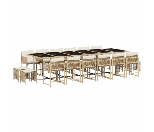 Set comedor de jardín 17 pzas con cojines ratán sintético beige