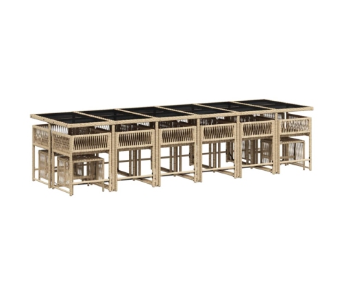 Set comedor de jardín 17 pzas con cojines ratán sintético beige