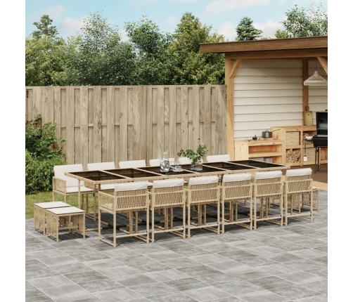 Set comedor de jardín 17 pzas con cojines ratán sintético beige