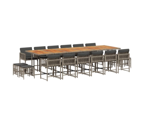 Set comedor de jardín 17 pzas y cojines ratán sintético gris