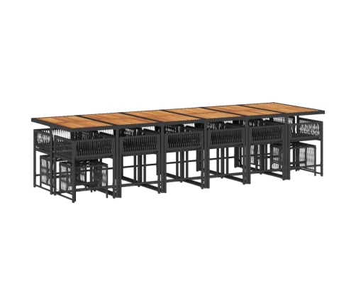 Set de muebles jardín 17 pzas con cojines ratán sintético negro