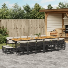 Set de muebles jardín 17 pzas con cojines ratán sintético negro