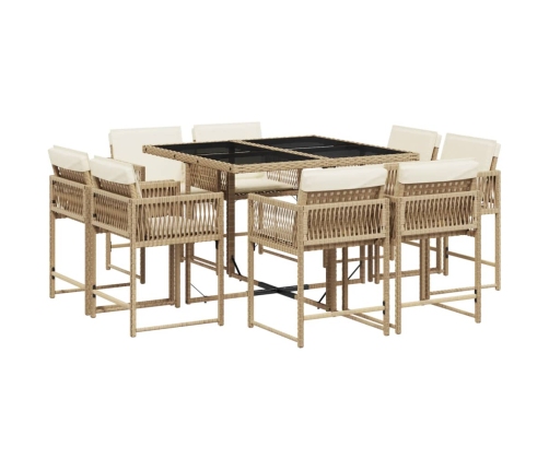 Set comedor de jardín 9 pzas con cojines ratán sintético beige