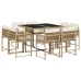 Set comedor de jardín 9 pzas con cojines ratán sintético beige