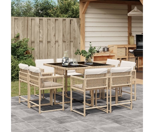 Set comedor de jardín 9 pzas con cojines ratán sintético beige