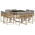 Set comedor de jardín 9 pzas con cojines ratán sintético beige