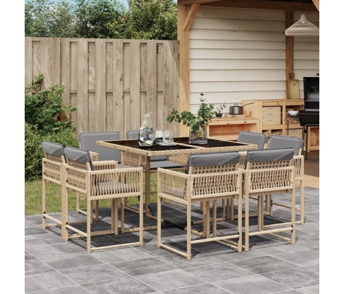 Set comedor de jardín 9 pzas con cojines ratán sintético beige