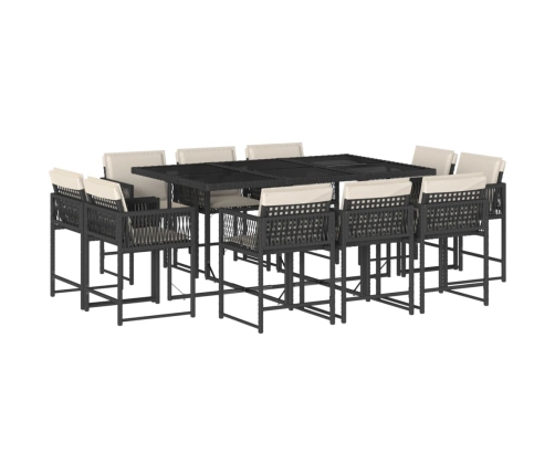 Set de comedor jardín 11 pzas con cojines ratán sintético negro