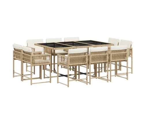 Set comedor de jardín 11 pzas con cojines ratán sintético beige