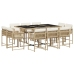 Set comedor de jardín 11 pzas con cojines ratán sintético beige