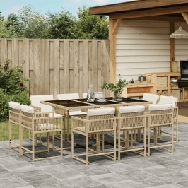 Set comedor de jardín 11 pzas con cojines ratán sintético beige