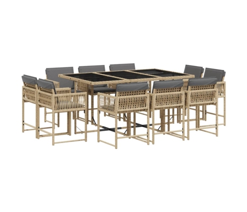 Set comedor de jardín 11 pzas con cojines ratán sintético beige