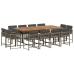 Set comedor de jardín con cojines 13 pzas ratán sintético gris
