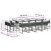 Set comedor de jardín con cojines 13 pzas ratán sintético negro