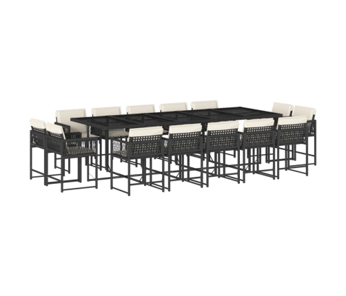 Set comedor de jardín con cojines 15 pzas ratán sintético negro