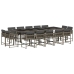 Set comedor de jardín con cojines 15 pzas ratán sintético gris