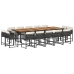 Set comedor de jardín con cojines 15 pzas ratán sintético negro