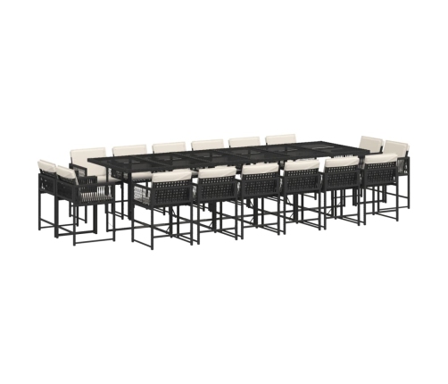 Set de muebles jardín 17 pzas con cojines ratán sintético negro