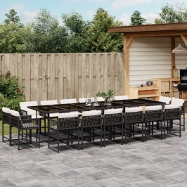 Set de muebles jardín 17 pzas con cojines ratán sintético negro