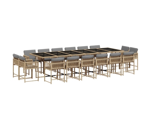 Set comedor de jardín 17 pzas con cojines ratán sintético beige