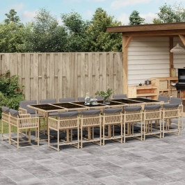 Set comedor de jardín 17 pzas con cojines ratán sintético beige