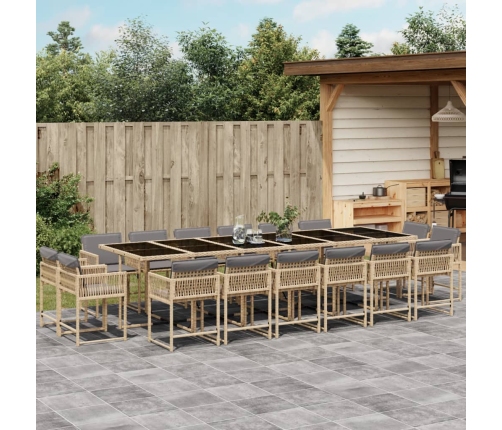 Set comedor de jardín 17 pzas con cojines ratán sintético beige