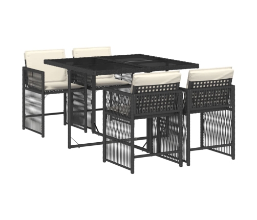 Set de muebles jardín 5 pzas con cojines ratán sintético negro