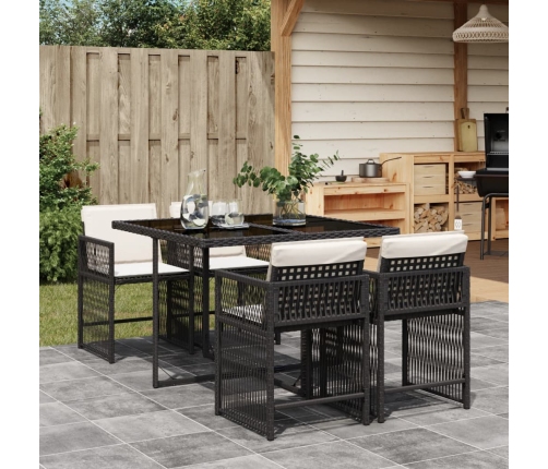 Set de muebles jardín 5 pzas con cojines ratán sintético negro