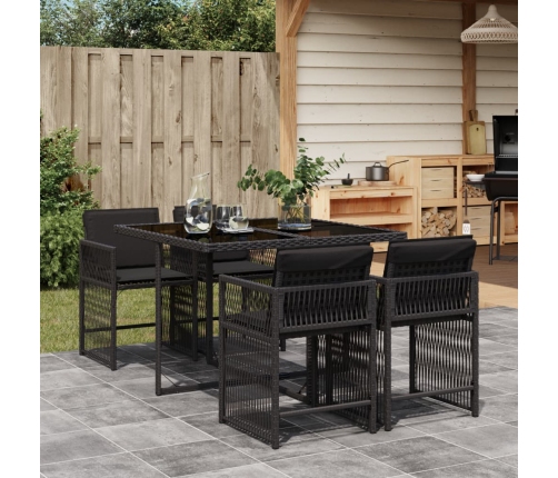 Set de muebles jardín 5 pzas con cojines ratán sintético negro